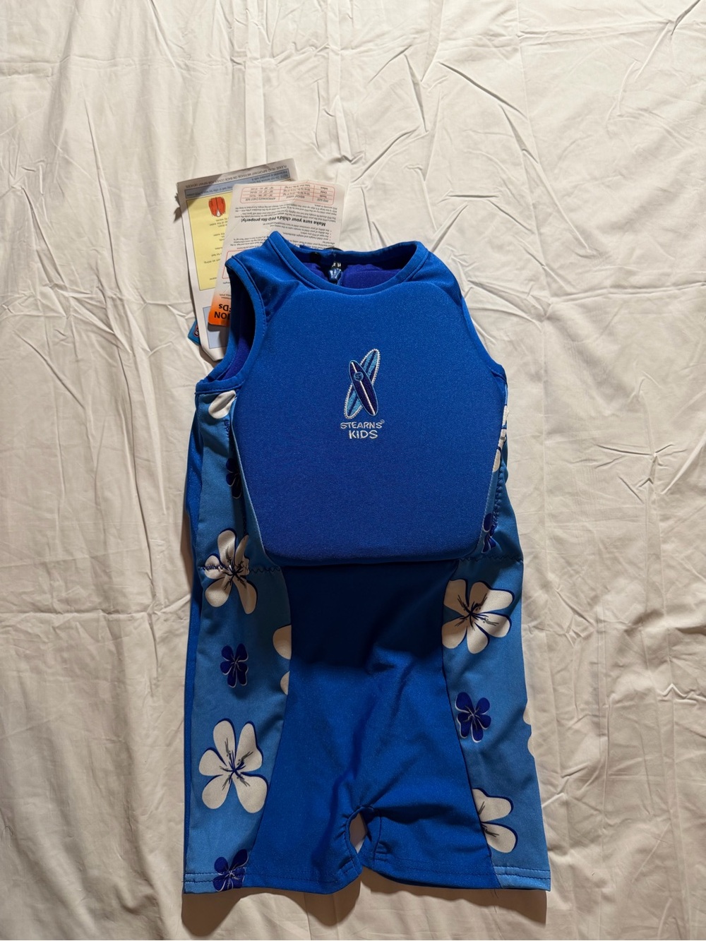 Stearns Swim 'N Float Kids Flotation Swimsuit PFD Blue Floral 30-50 lbs